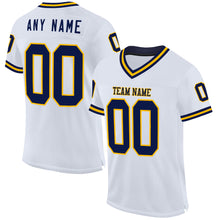 Charger l&#39;image dans la galerie, Custom White Navy-Gold Mesh Authentic Throwback Football Jersey
