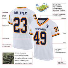 Charger l&#39;image dans la galerie, Custom White Navy Gold-Orange Mesh Authentic Throwback Football Jersey
