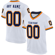 Charger l&#39;image dans la galerie, Custom White Navy Gold-Orange Mesh Authentic Throwback Football Jersey
