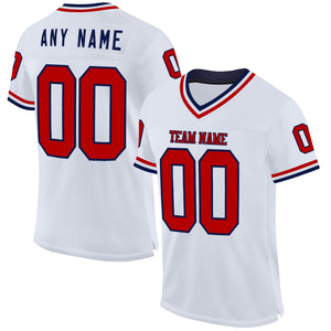 Custom White Red-Navy Mesh Authentic Throwback Football Jersey