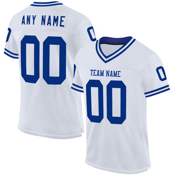 Custom White Royal Mesh Authentic Throwback Football Jersey