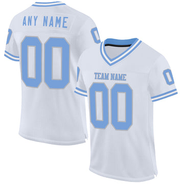 Custom White Light Blue-Gray Mesh Authentic Throwback Football Jersey