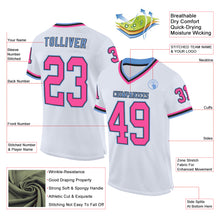 Charger l&#39;image dans la galerie, Custom White Pink Black-Light Blue Mesh Authentic Throwback Football Jersey
