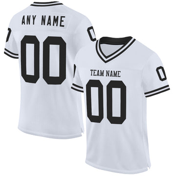 Custom White Black Mesh Authentic Throwback Football Jersey