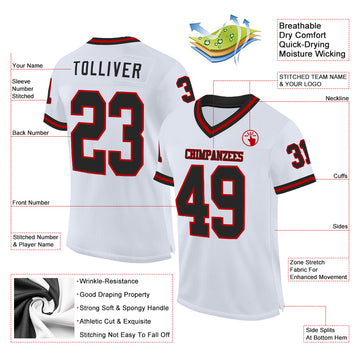 Custom White Black-Red Mesh Authentic Throwback Football Jersey