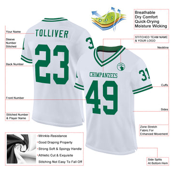 Custom White Kelly Green Mesh Authentic Throwback Football Jersey