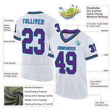 Загрузить изображение в средство просмотра галереи, Custom White Purple Black-Teal Mesh Authentic Throwback Football Jersey
