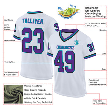 Custom White Purple Black-Teal Mesh Authentic Throwback Football Jersey