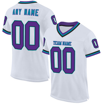 Custom White Purple Black-Teal Mesh Authentic Throwback Football Jersey