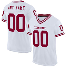 Загрузить изображение в средство просмотра галереи, Custom White Maroon Mesh Authentic Throwback Football Jersey
