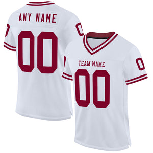 Custom White Maroon Mesh Authentic Throwback Football Jersey