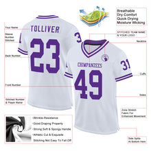 Загрузить изображение в средство просмотра галереи, Custom White Purple Mesh Authentic Throwback Football Jersey
