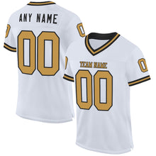 Load image into Gallery viewer, Custom White Old Gold-Black Mesh Authentic Throwback Football Jersey
