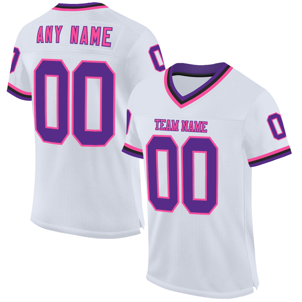 Custom White Purple Pink-Black Mesh Authentic Throwback Football Jersey