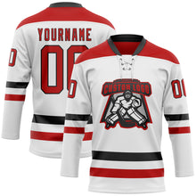 Load image into Gallery viewer, Custom White Red-Black Hockey Lace Neck Jersey
