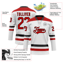 Load image into Gallery viewer, Custom White Red-Black Hockey Lace Neck Jersey
