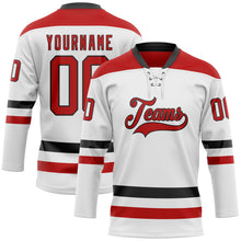 Load image into Gallery viewer, Custom White Red-Black Hockey Lace Neck Jersey
