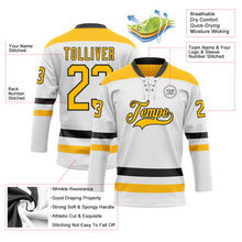 Load image into Gallery viewer, Custom White Gold-Black Hockey Lace Neck Jersey
