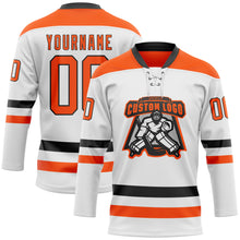 Load image into Gallery viewer, Custom White Orange-Black Hockey Lace Neck Jersey
