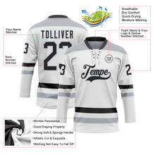 Load image into Gallery viewer, Custom White Black-Gray Hockey Lace Neck Jersey
