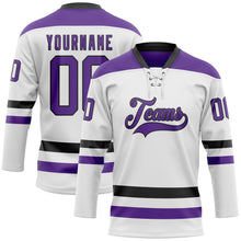 Load image into Gallery viewer, Custom White Purple-Black Hockey Lace Neck Jersey
