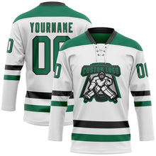 Load image into Gallery viewer, Custom White Kelly Green-Black Hockey Lace Neck Jersey
