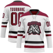 Charger l&#39;image dans la galerie, Custom White Maroon-Black Hockey Lace Neck Jersey
