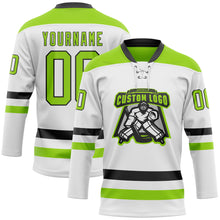 Загрузить изображение в средство просмотра галереи, Custom White Neon Green-Black Hockey Lace Neck Jersey
