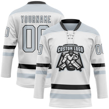 Charger l&#39;image dans la galerie, Custom White Silver-Black Hockey Lace Neck Jersey
