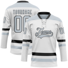 Charger l&#39;image dans la galerie, Custom White Silver-Black Hockey Lace Neck Jersey
