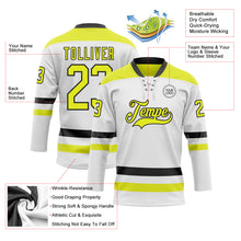 Load image into Gallery viewer, Custom White Neon Yellow-Black Hockey Lace Neck Jersey
