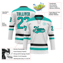 Charger l&#39;image dans la galerie, Custom White Aqua-Black Hockey Lace Neck Jersey
