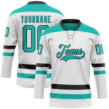 Charger l&#39;image dans la galerie, Custom White Aqua-Black Hockey Lace Neck Jersey
