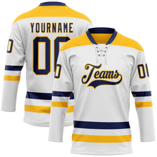 Charger l&#39;image dans la galerie, Custom White Navy-Gold Hockey Lace Neck Jersey
