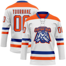 Load image into Gallery viewer, Custom White Orange-Royal Hockey Lace Neck Jersey
