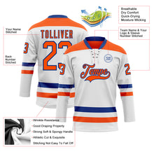 Load image into Gallery viewer, Custom White Orange-Royal Hockey Lace Neck Jersey
