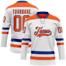 Load image into Gallery viewer, Custom White Orange-Royal Hockey Lace Neck Jersey
