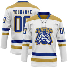 Charger l&#39;image dans la galerie, Custom White Royal-Old Gold Hockey Lace Neck Jersey
