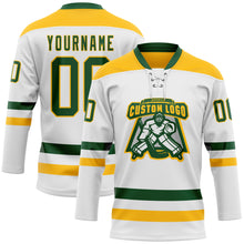 Charger l&#39;image dans la galerie, Custom White Green-Gold Hockey Lace Neck Jersey
