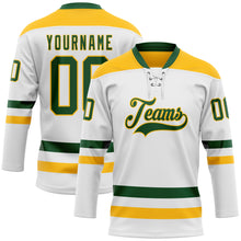 Charger l&#39;image dans la galerie, Custom White Green-Gold Hockey Lace Neck Jersey
