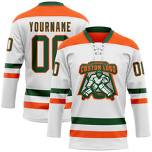 Charger l&#39;image dans la galerie, Custom White Green-Orange Hockey Lace Neck Jersey
