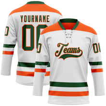 Charger l&#39;image dans la galerie, Custom White Green-Orange Hockey Lace Neck Jersey
