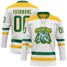 Charger l&#39;image dans la galerie, Custom White Kelly Green-Gold Hockey Lace Neck Jersey
