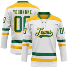 Charger l&#39;image dans la galerie, Custom White Kelly Green-Gold Hockey Lace Neck Jersey
