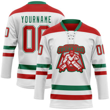 Charger l&#39;image dans la galerie, Custom White Red-Kelly Green Hockey Lace Neck Jersey
