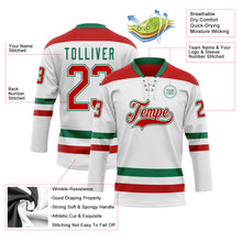 Charger l&#39;image dans la galerie, Custom White Red-Kelly Green Hockey Lace Neck Jersey
