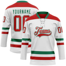 Charger l&#39;image dans la galerie, Custom White Red-Kelly Green Hockey Lace Neck Jersey
