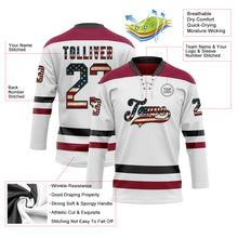 Load image into Gallery viewer, Custom White Vintage USA Flag Black-Maroon Hockey Lace Neck Jersey
