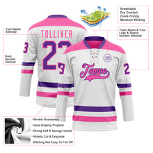 Charger l&#39;image dans la galerie, Custom White Purple-Pink Hockey Lace Neck Jersey
