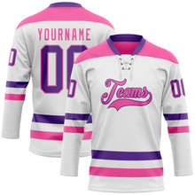 Charger l&#39;image dans la galerie, Custom White Purple-Pink Hockey Lace Neck Jersey
